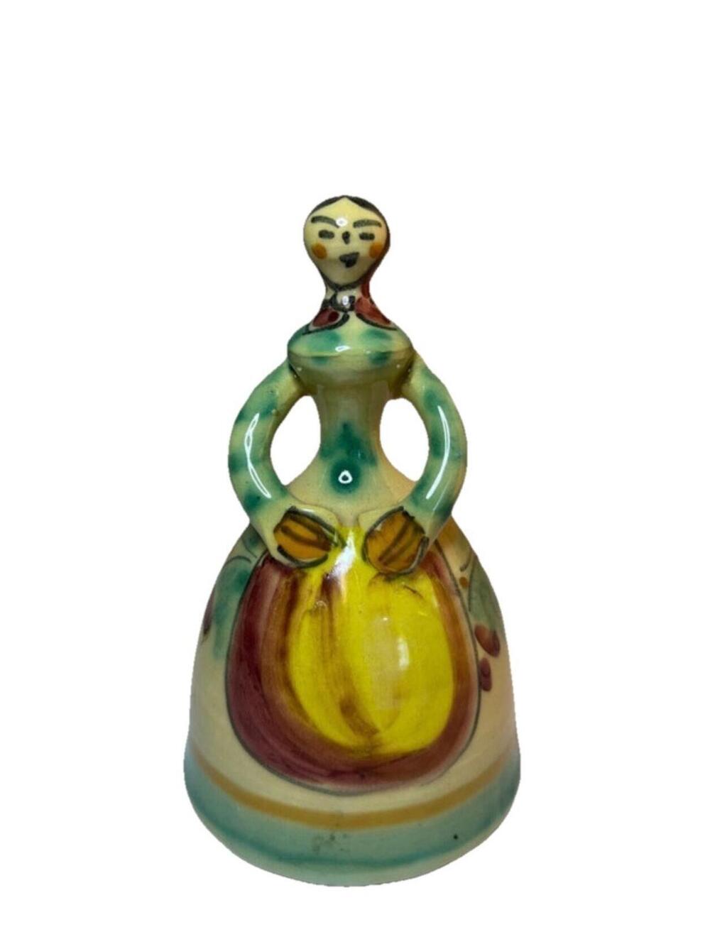 Spanish Talavera Folk Art Ceramic Lady Bell *Signed* MC Puente Del Arzobispo